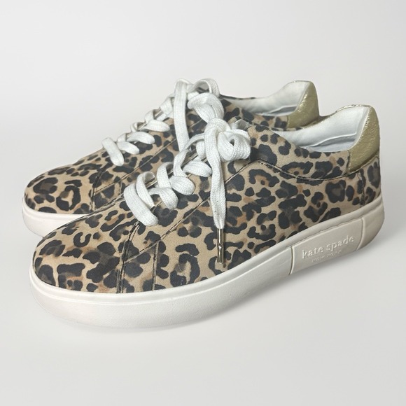 Kate Spade Lift Sneakers US 7 NIB Leopard Suede Comfort Preppy Neutral Animal - Picture 1 of 12